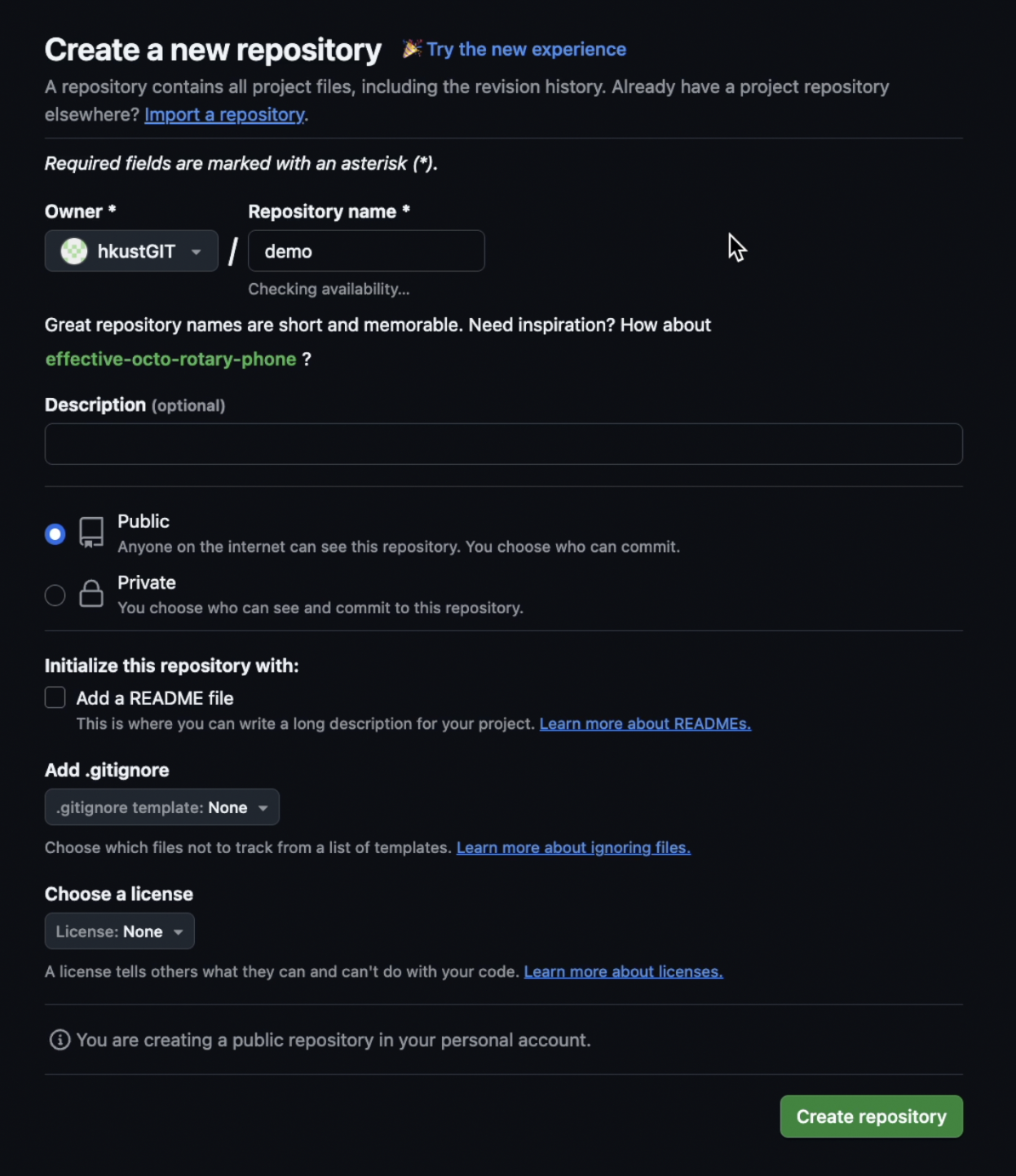 Create repository on GitHub