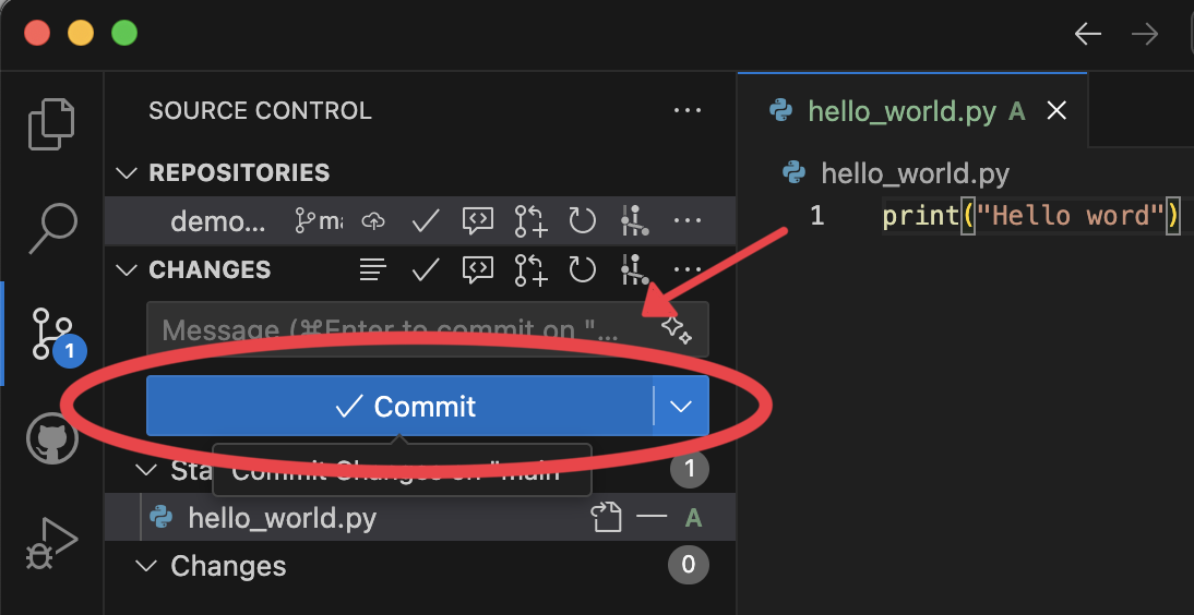 Commit changes in VSCode