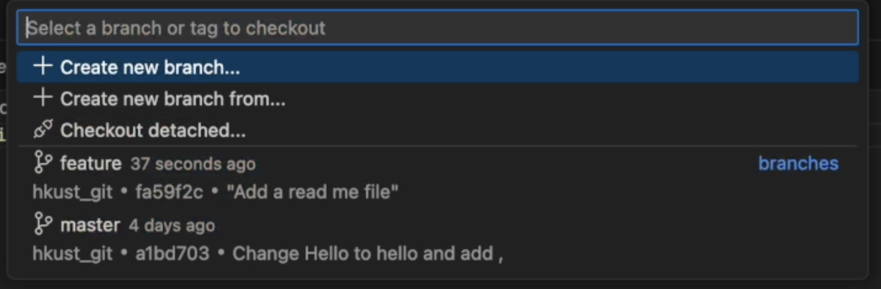 Select branch in VSCode