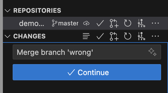 Confirm merge resolution in VS Code