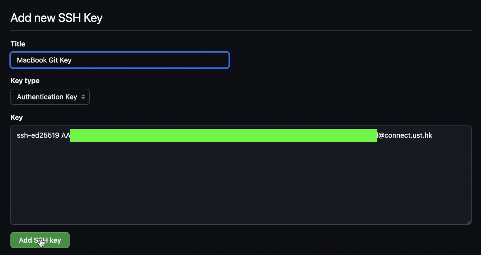 Add the ssh key in github