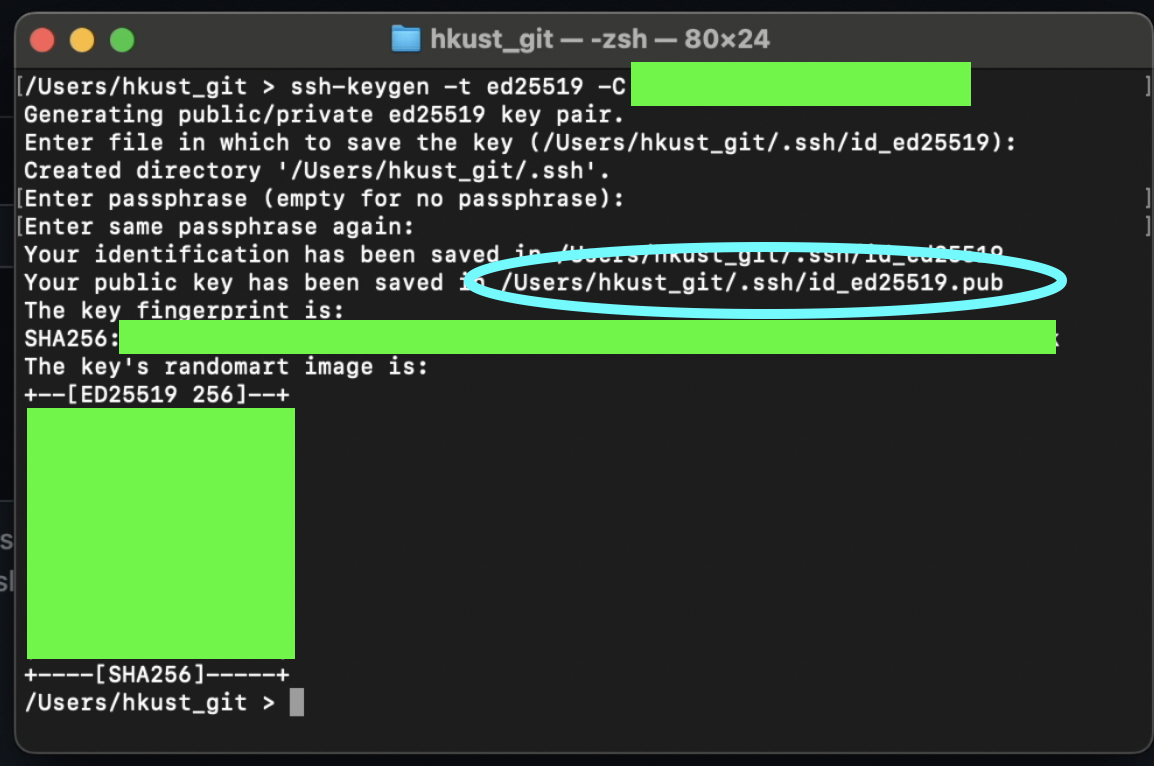 Generate SSH key in terminal
