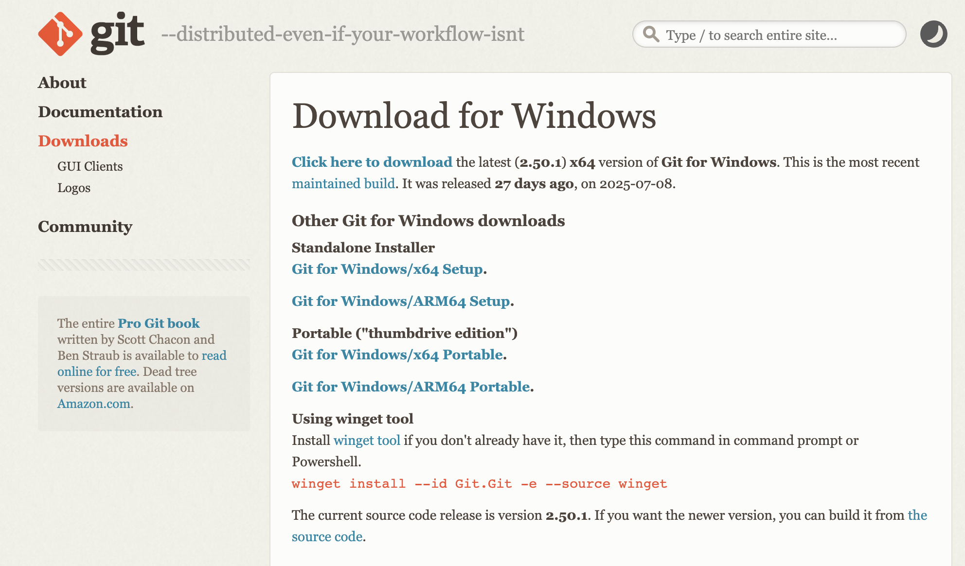 Screenshot on git-scm.com